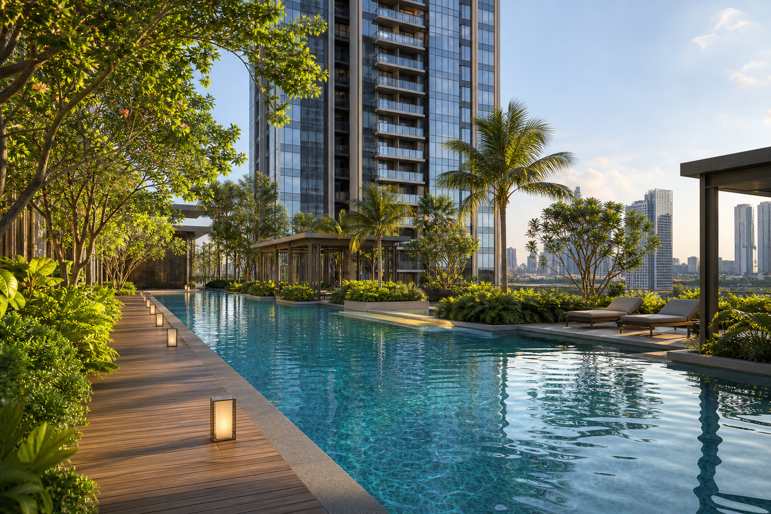 Luxury condominium swimming pool and deck